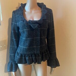 ANTONI & ALLISON Wool Blend Scalloped Collar Ruffle Plaid Blazer  SZ 6